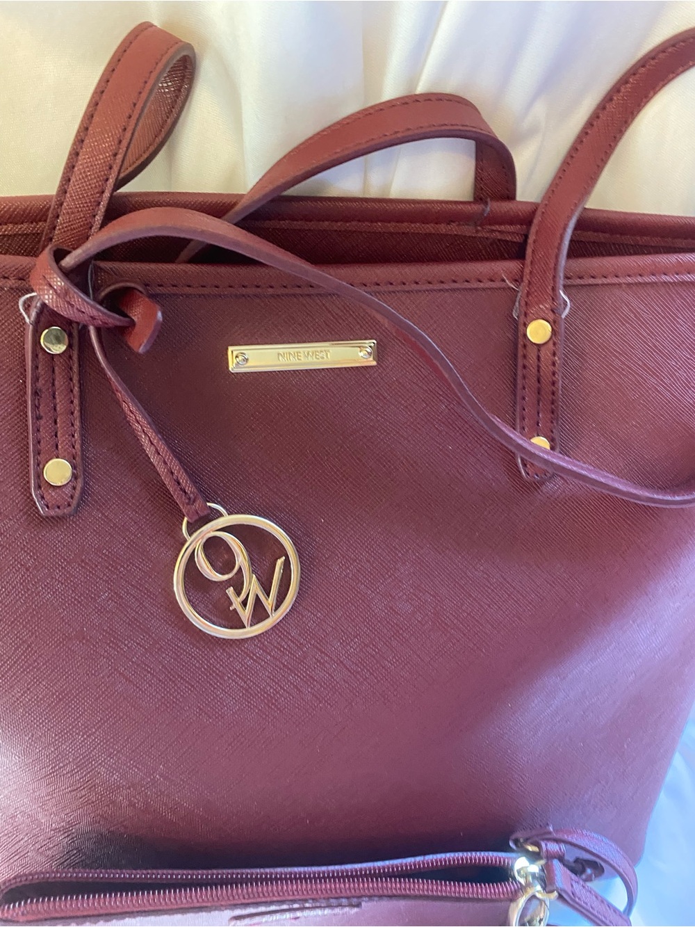 Nine West Wine Saffiano Hobo with Gold Charm